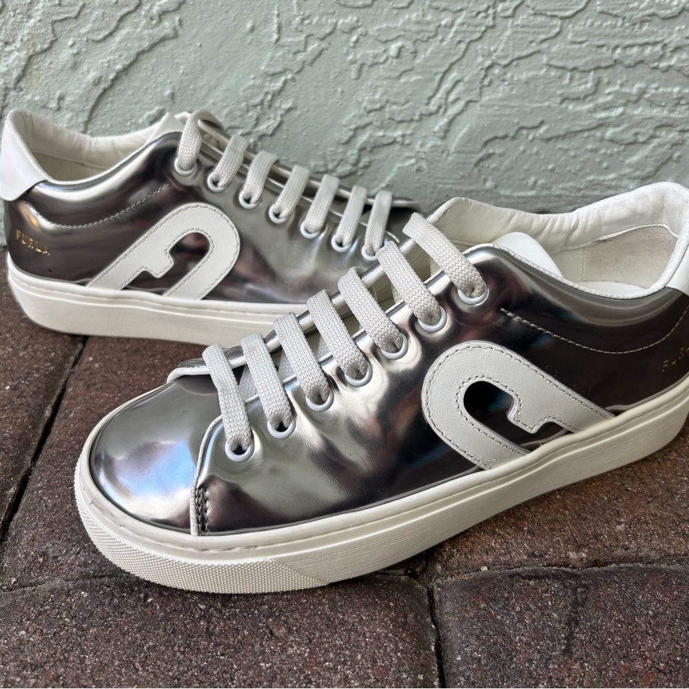 Furla Silver/metallic and White Women's Designer Sneakers